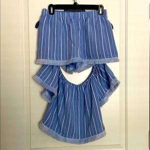 Two piece shorts and strapless top